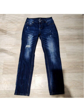 FLAMINGALS Jeans Womens M Blue Medium Wash Straight Distressed Stretch Denim